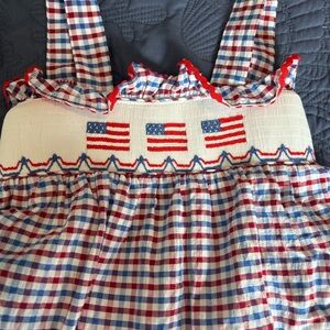 Patriotic Plaid Dress with American Flag Embroidery